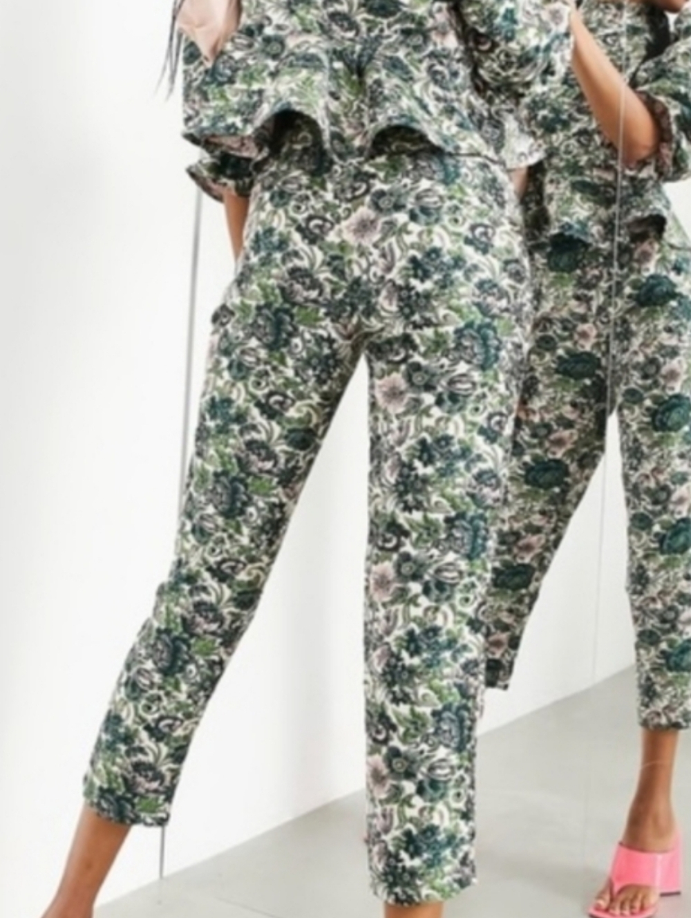 Asos Tapestry Jacquard Print Pants Pink Green Floral Size 6